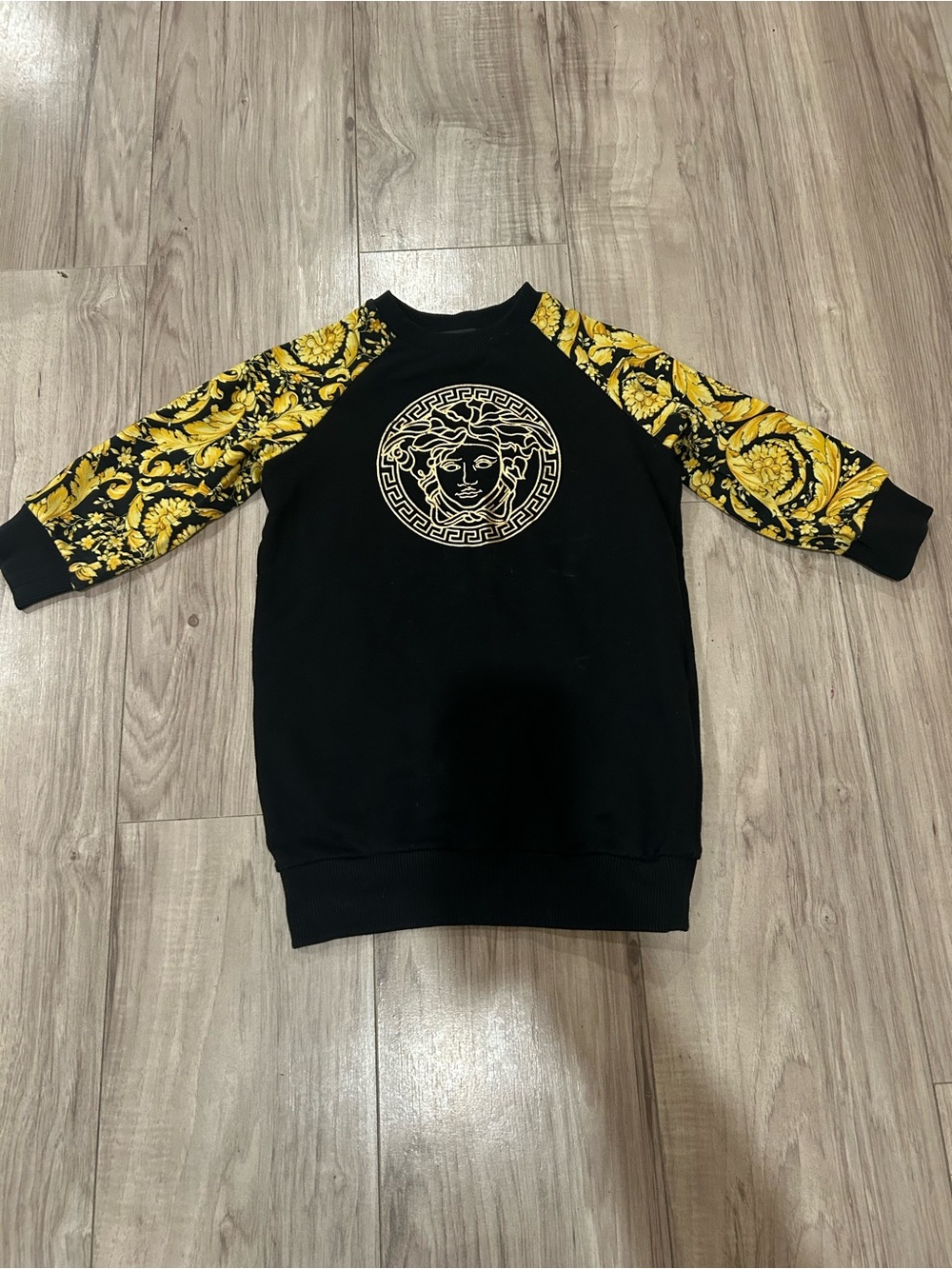 Versace Black Sweatshirt with Yellow Baroque Sleeves